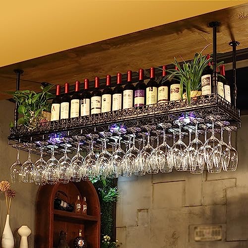 Support de plafond en métal vintage et casier à vin suspendu haut de gamme avec lumières