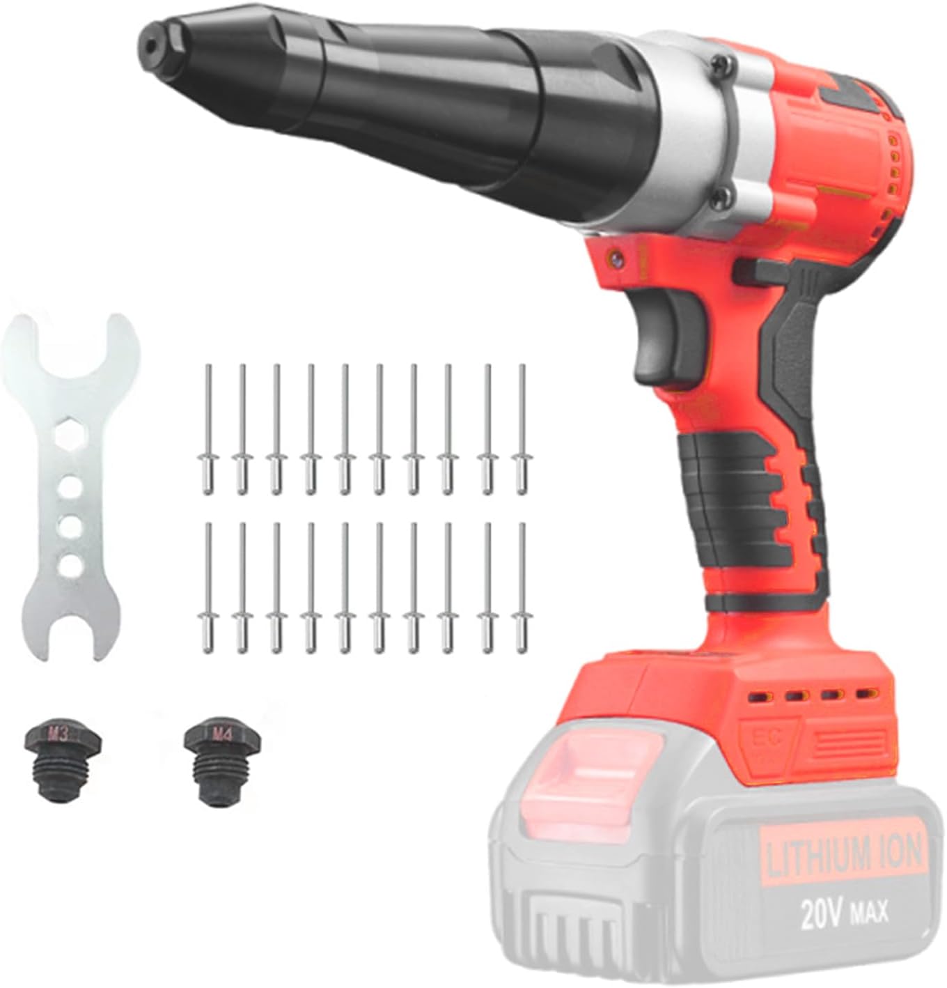 Cordless Rivet Gun Compatible with Dewalt 20V Battery, Electric Rivet Gun Kit, Brushless Blind Riveter Tool Kit for 1/8", 5/32", 3/16" Rivets (Tool Only, No Battery)
