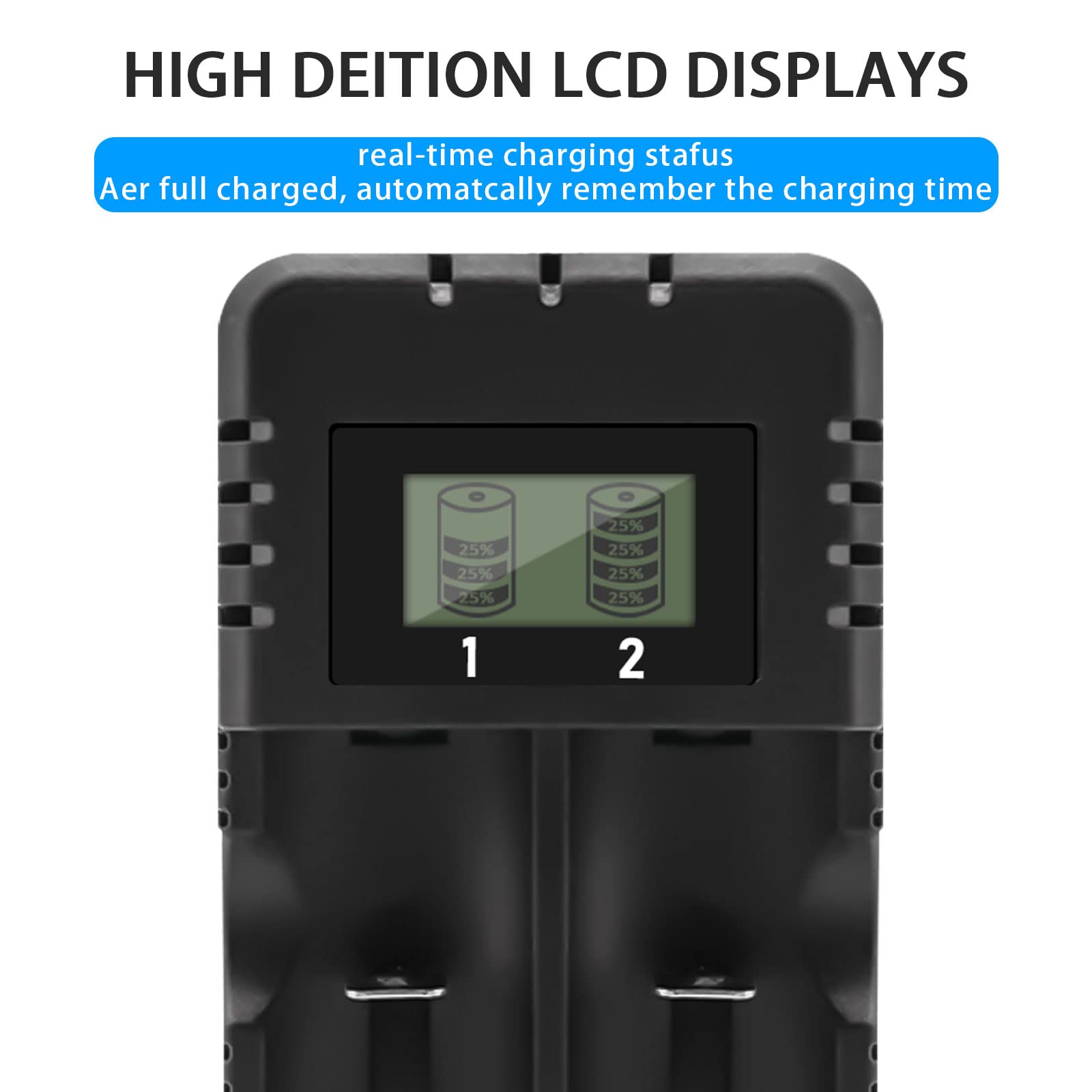 Chargeur de Batterie Chargeur de Batterie au Li-ION à LCD Affichage Charge Rapide Intelligente Tête à 2 Fentes Compatible avec Une variété de Batteries Li-ION 3,7 V 26650/18650/14500/16340