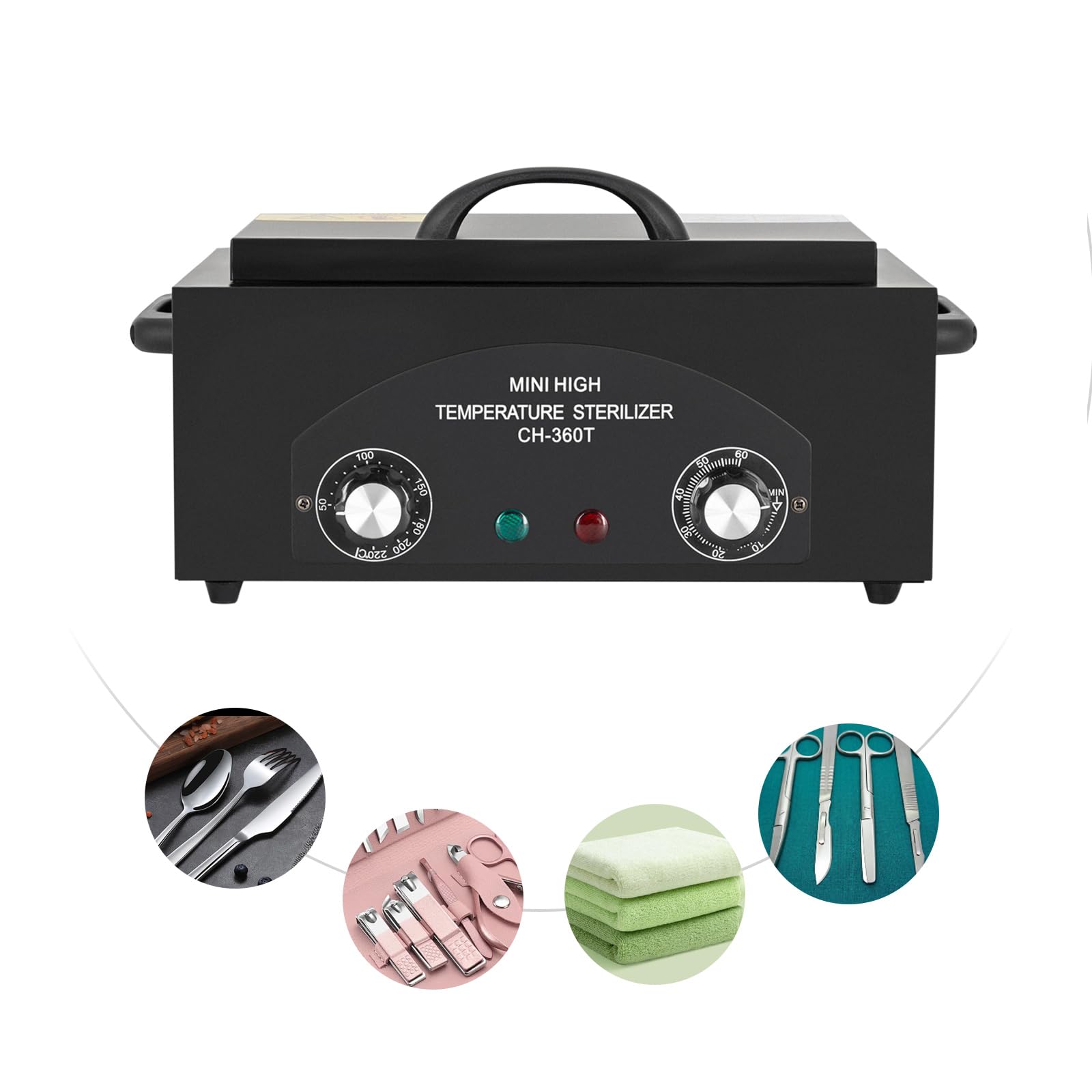 300W Heißluftsterilisator Desinfektion 220℃ Trockene Hitze Sterilisator Hochtemperatur-Sterilisator mit Timer für Nagelwerkzeuge Kosmetikwerkzeuge Fußpflege Schönheitssalon(Schwarz)