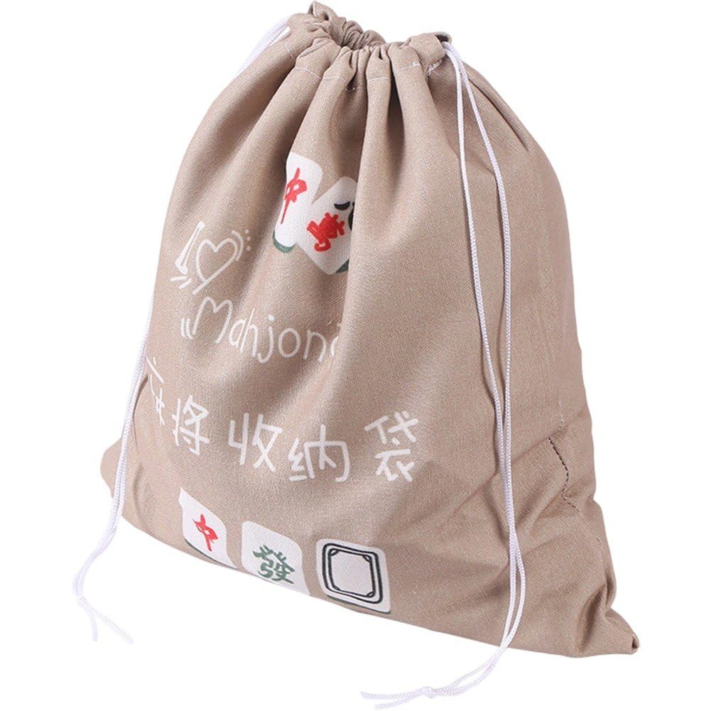 Fituenly Reusable Drawstring Mahjong Storage Bag, Thickened Blue Fabric Mahjong Organizer Pouch for Travel and Home Game Tile Storage