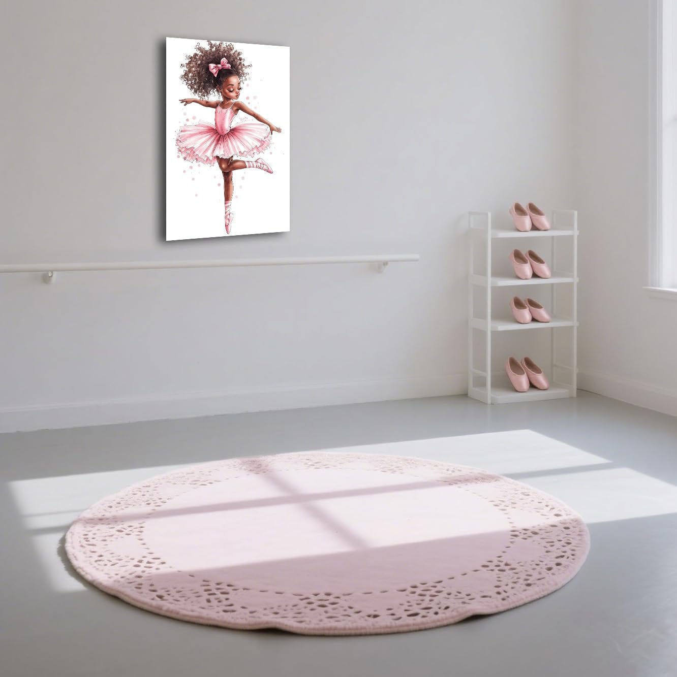 BJYCHG Black Ballerina Wall Decor for Kids Pink Girls Nursery Wall Art African American Canvas Prints Ballet Dancer Paintings for Girls Bedroom Room Decor (Black, 18L x 12W)
