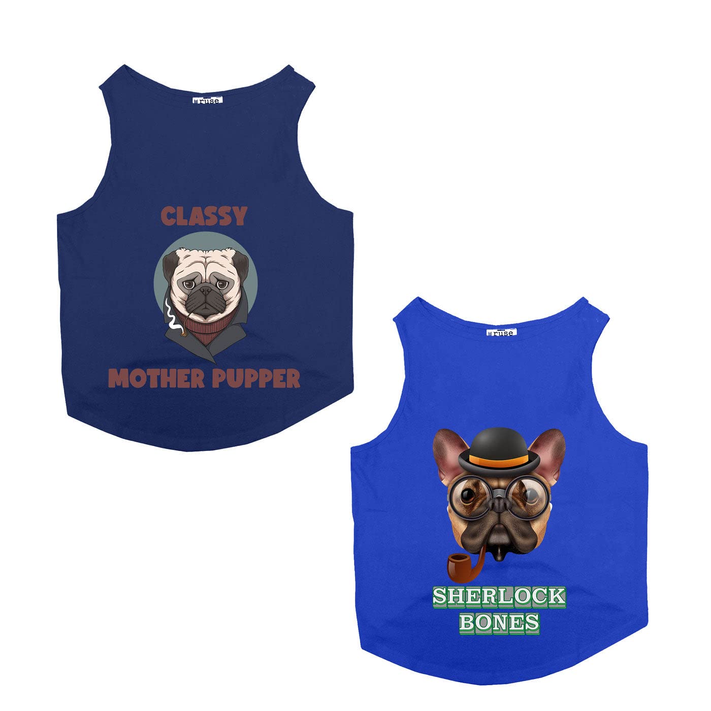Ruse Pet Set of 2 Classy Mother Pupper & Sherlock Bones Round Neck Sleeveless Dog Vest Tank T-Shirt Combo/Tees Apparel/Clothes/Tees Gift for Dogs(Navy/Royal Blue) X-Small (B09VT8J5SJ) Amazon Price History, Amazon Price Tracker