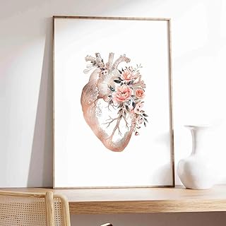 Herz Anatomie Poster Druck Leinwand Malerei Moderne Medizinische Herz Floral Wand Kunst Für Arzt Büro Krankenhaus Dekor 40X50Cm Kein Rahmen