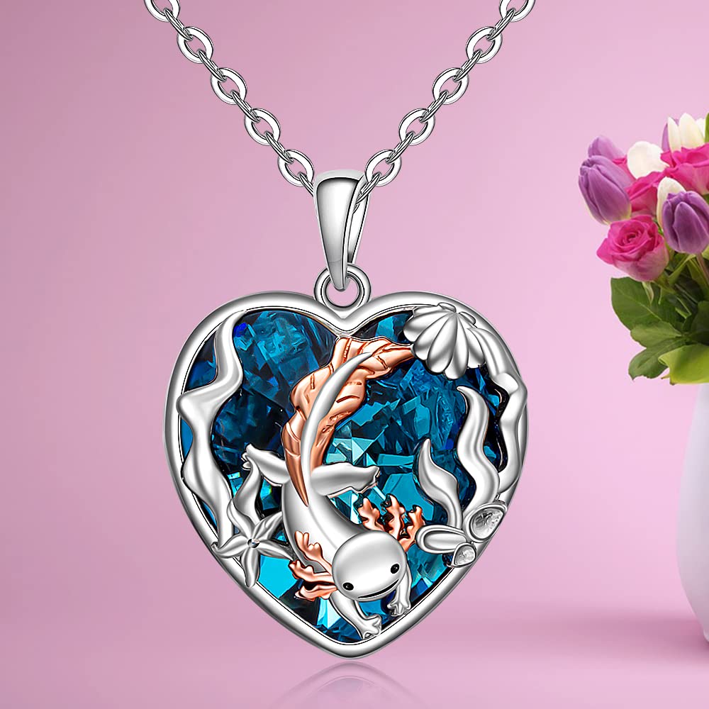 Fenthring Axolotl, collana in argento Sterling 925 con ciondolo Axolotl, da donna, a forma di cuore, con ciondolo Axolotl, regalo per amanti