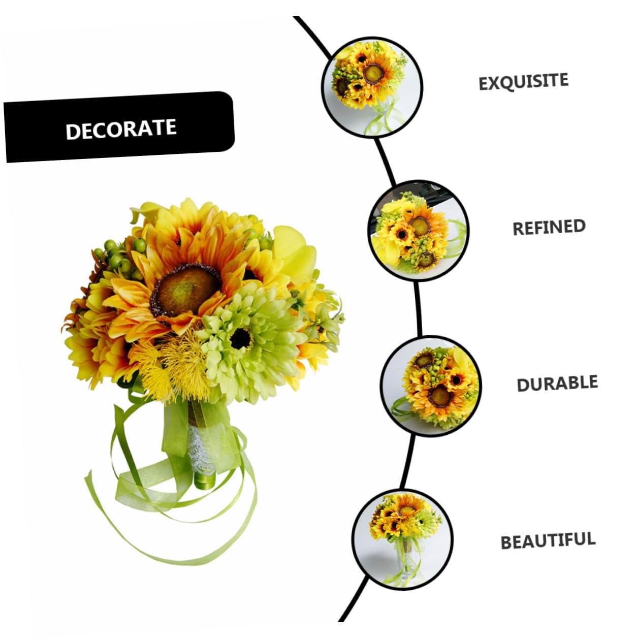 Uonlytech Künstlicher Brautstrauß Sonnenblumenstrauß Hochzeitsdeko Langlebig Pflegeleicht Fotorequisite für Hochzeit und Party