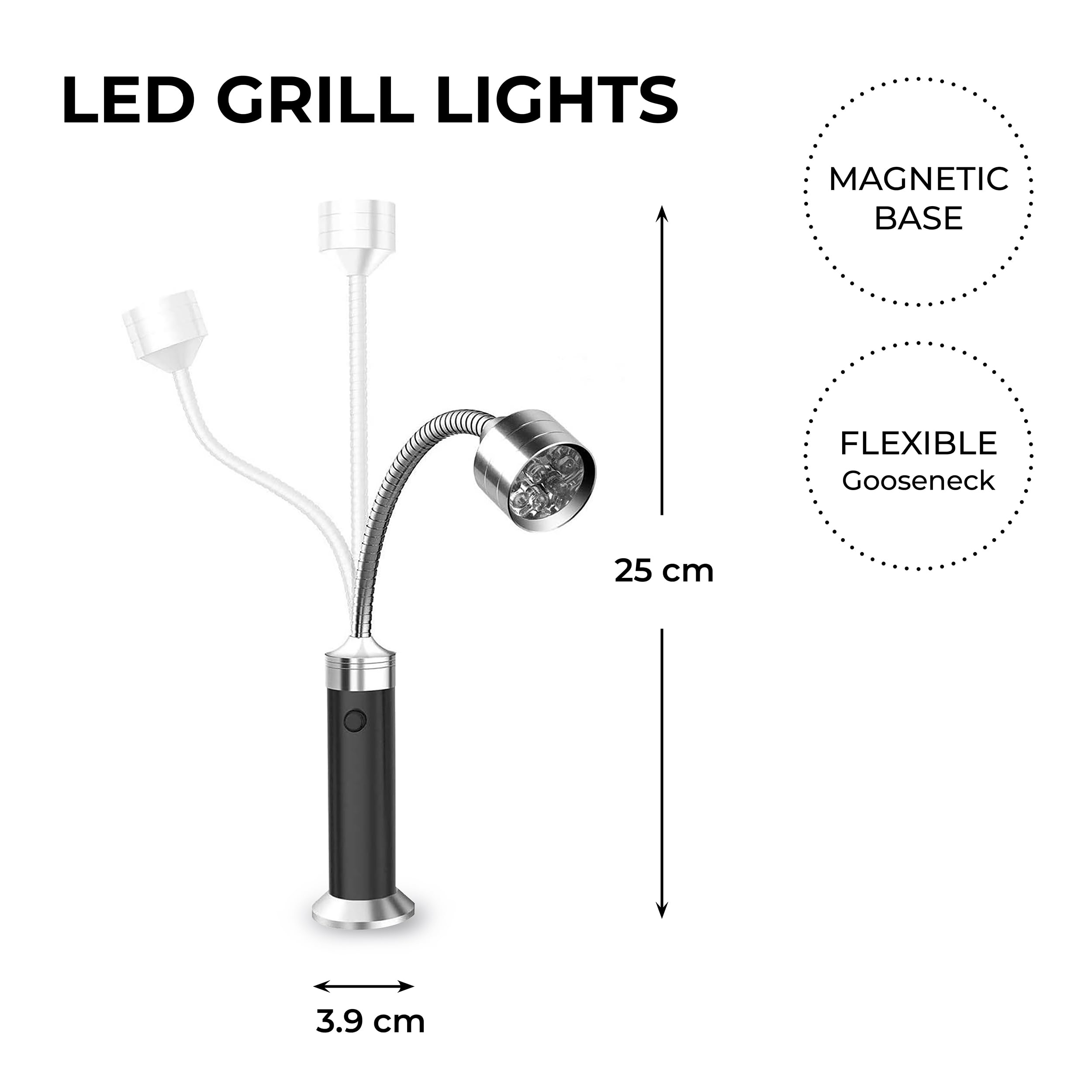 Permasteel Accesorios Barbacoa | Luz para Parrilla con Base Magnética y Resistente Calor | Lámpara LED para Exteriores | Lámpara de Parrilla Ajustable con Baterías | Paquete de 2 Piezas