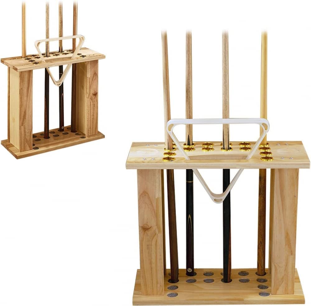 Billiard Stick Stand - Snooker Pool 16 Cue Rack, Fishing Rod Rack, Solid Wood Rack Holder, Floor Stand