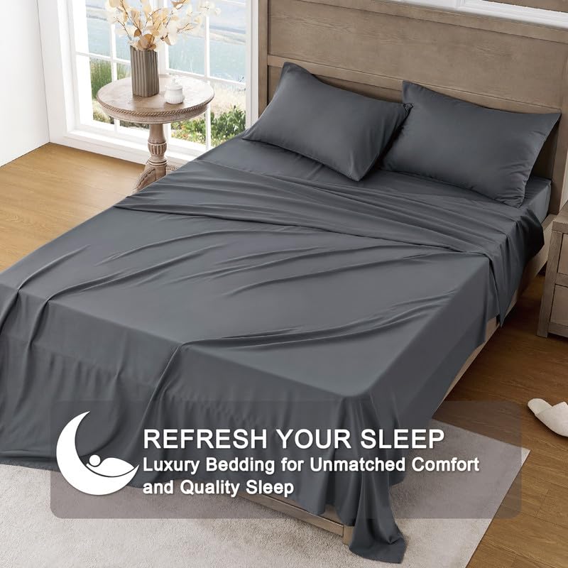 Image of FreshCulture Twin Bed Sheets - Ultra Soft Sheets for Twin Bed - Brushed Microfiber - Deep Pockets - Easy Care - Cooling & Breathable Sheets - Hotel Quality 3 Piece Sheet Set (Dark Grey)