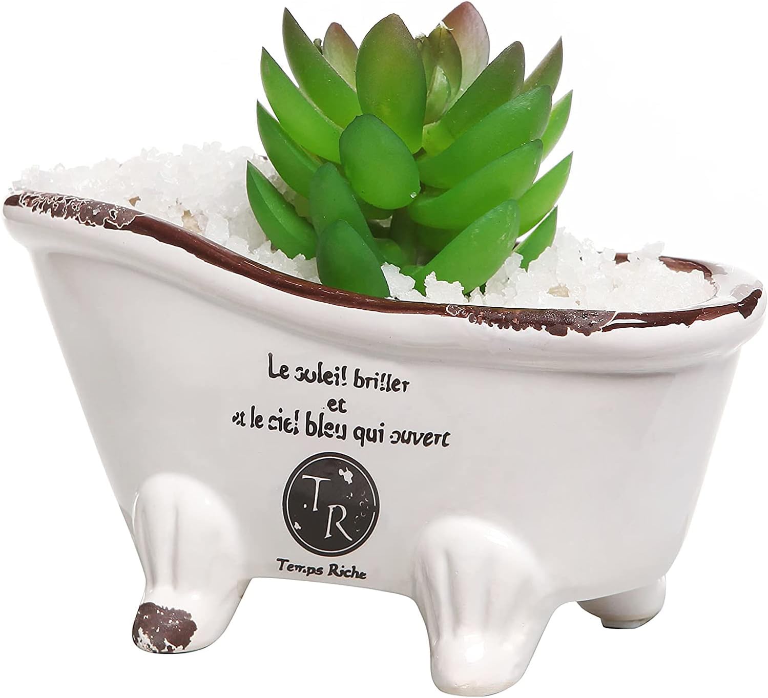 White Ceramic Succulent Planter, Petite French Country Claw Foot Tub Plant Pot