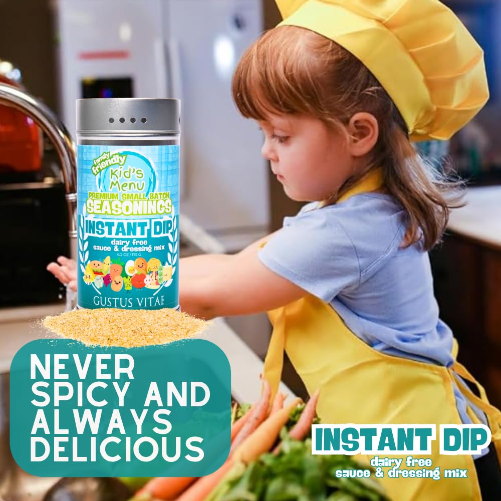 Kid’s Menu: Instant Dip - Dairy Free Sauce & Dressing Seasoning Mix | Hand Made Seasoning | All Natural Spice Blend | No MSG | Lower Sodium | Non GMO Spices | Fun, Savory, Mild Flavor | Vegan, Plant Based | Picky Eater Approved | Great for Ages 3–11 | Quick & Easy | Not Spicy | Family Friendly | Small Batch | Made in USA | Gustus Vitae - Image 8