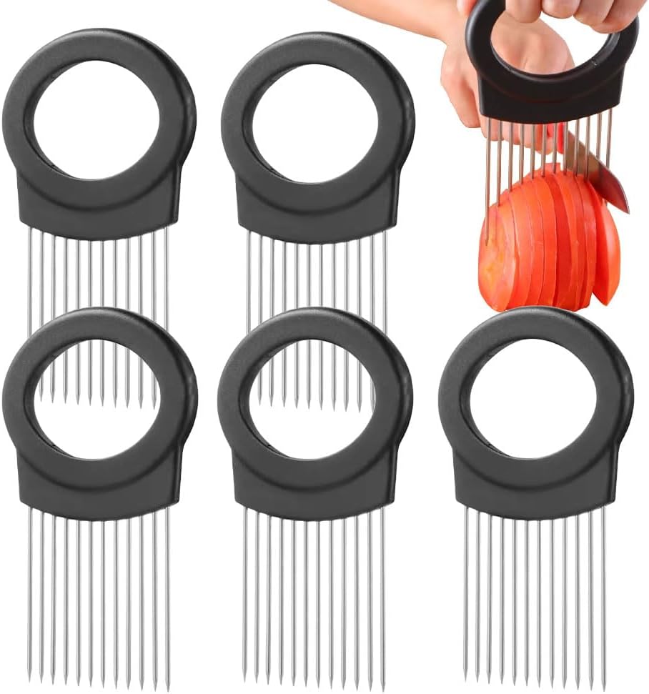 Onion Holder for Slicing, Stainless Steel Vegetable Slicer Cutter, 2026 Upgraded Slicing Assistant Kitchen Tool, Multifunctional Onion Cutter Holder for Slice of Lemon Tomato Potato Meat (5)