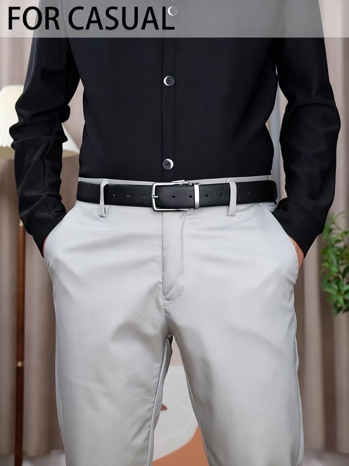 Men's Genuine Leather Dress Belt, 1.38" Wide, Premium Cowhide Business Casual Belt, Classic Design for Work and Formal Wear - Image 3