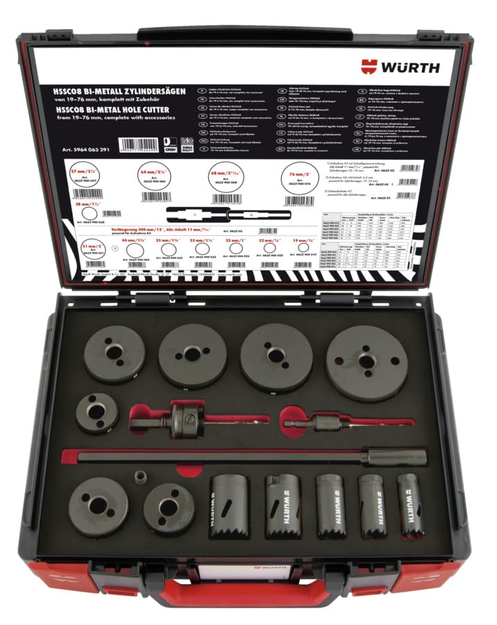 SET DI CORONE CILINDRICHE WURTH HSCO8 SYSKO 19-76 MM 16 PEZZI