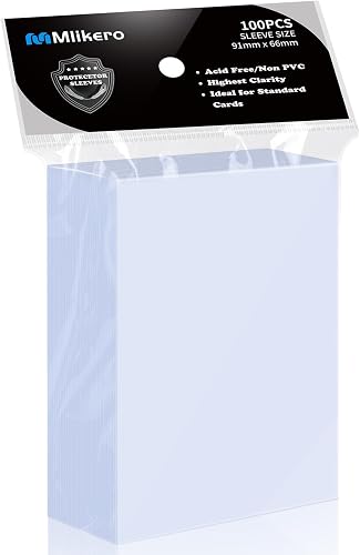 Mlikero 100 Pcs Clear Card Sleeves, Standard Size Trading Cards Protector Fit for MTG, Football, Sports, Game Cards, 66 x 91 mm