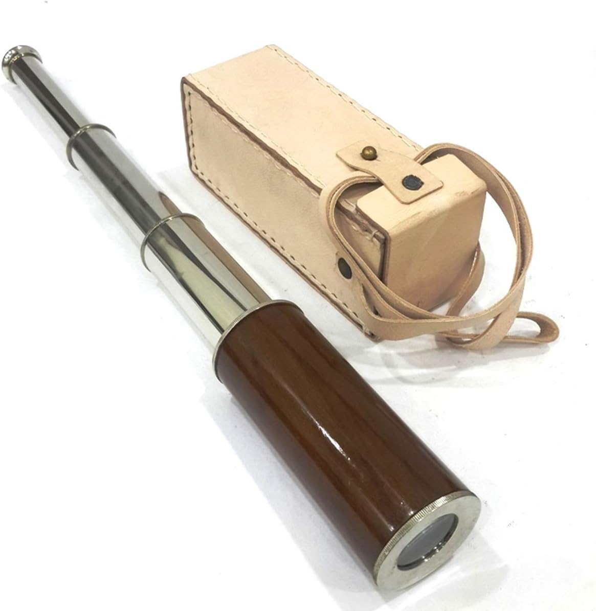 Vintage Nautical Spyglass Telescope White Leather Case Decor 14" Rustic Vintage Home Decor Gifts