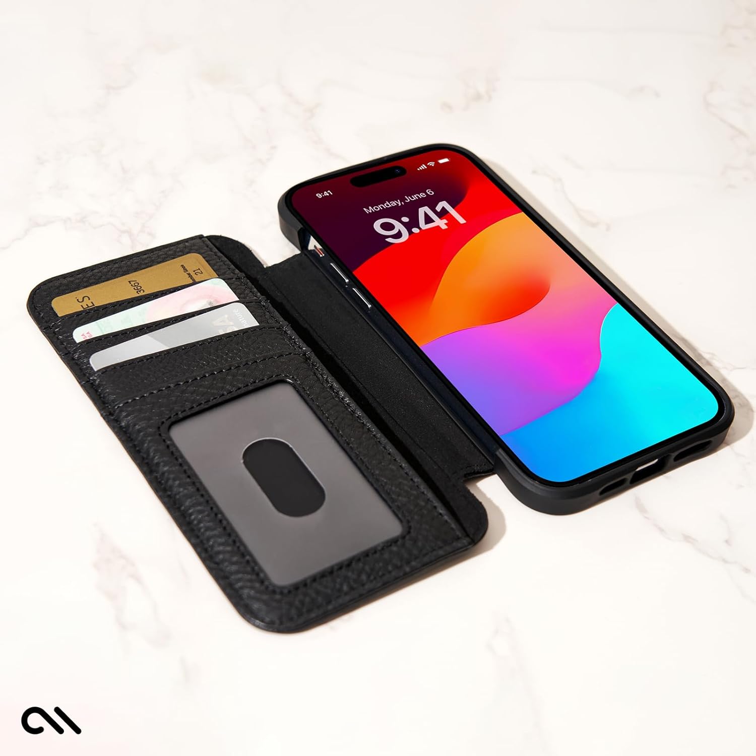 Case-Mate Wallet Folio iPhone 15 Pro Case - Black [12ft Drop Protection] [Compatible with MagSafe] Magnetic Flip Folio Cover Made with Genuine Pebbled Leather, Landscape Stand, Cash, and Card Holder - Image 5