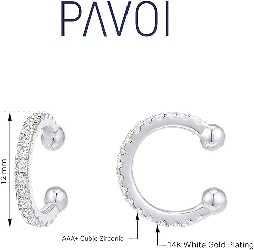 Miniatura 2 de PAVOI 925 Sterling Silver 14K Gold Plated Cubic Zirconia Sparkling Round Huggie Ear Cuff Gold Earrings for Women Clip On Cartilage