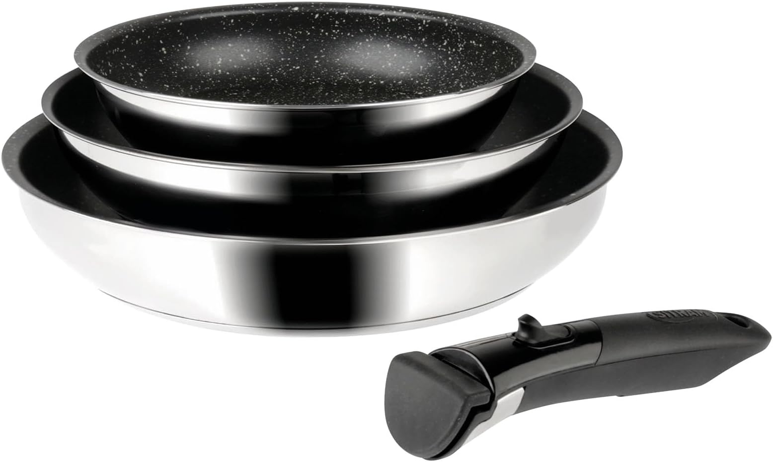 Sitram 714269 Lot de 3 Poêles Inox Ø 20/24/28 cm Revêtement intérieur