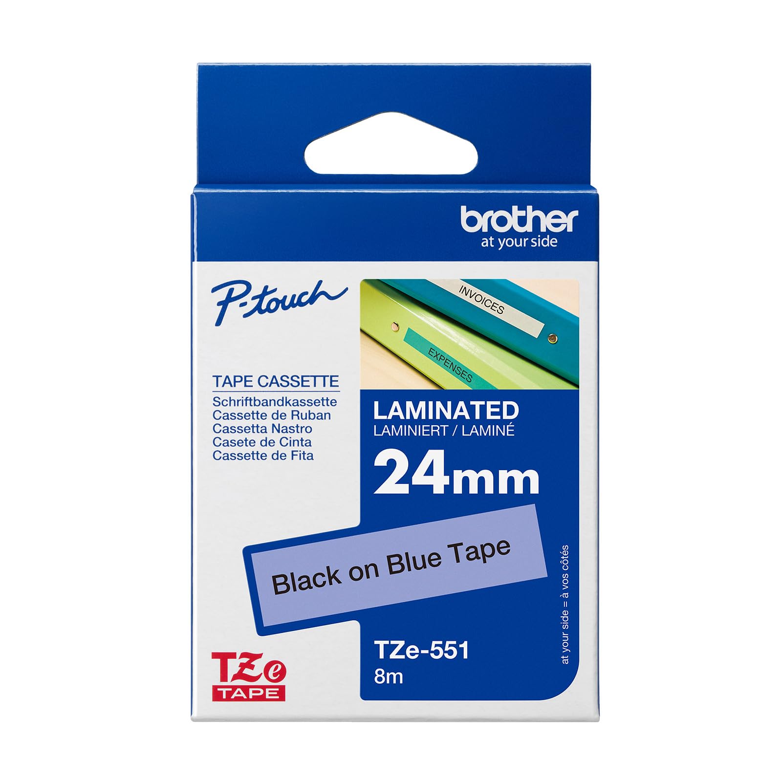 Brother TZE551 Nastro Laminato, 24 mm, Nero/Blu