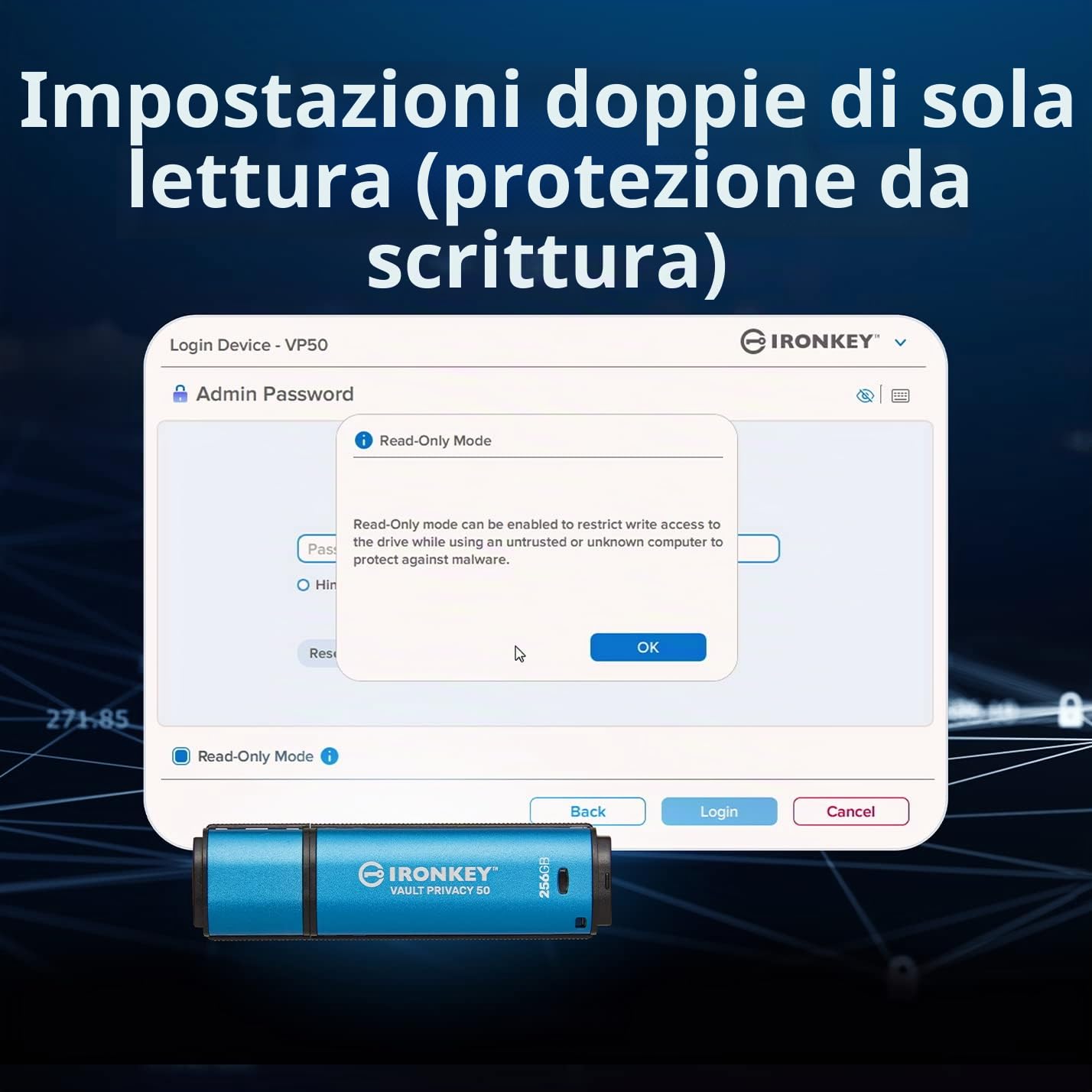 Kingston IronKey Vault Privacy 50 Drive USB con certificazione FIPS 197 e crittografia XTS-AES a 256 bit per la protezione dei dati - IKVP50/32GB