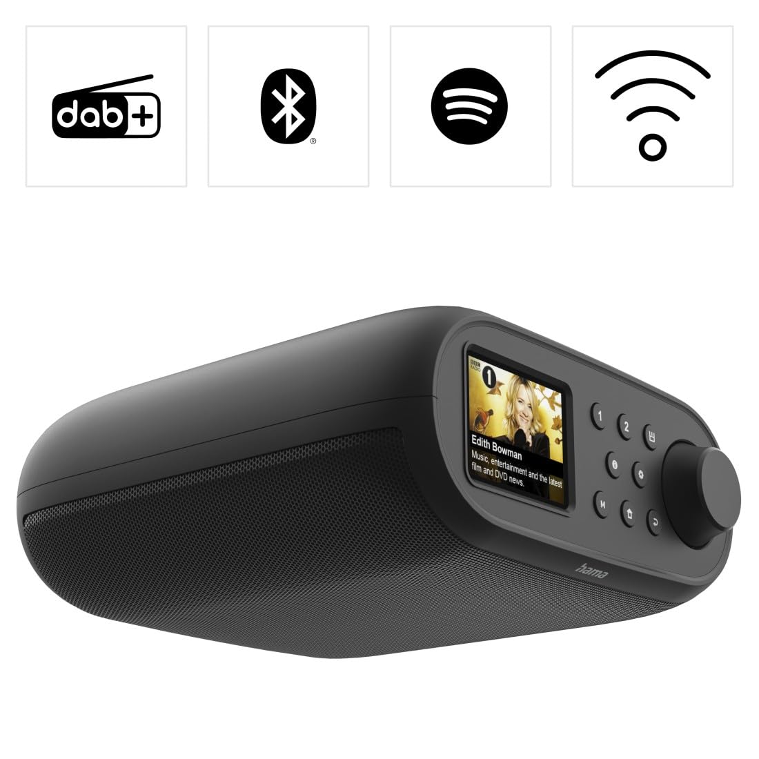 Hama DIR400 radio cyfrowe DAB+ (radio internetowe, Bluetooth RX, FM, montaż podszafkowy lub pionowy, 2,4” wyświetlacz TFT, Wi-Fi 2,4/5 GHz, dwa alarmy, czarne)