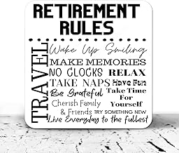 Drinks Coaster Retirement Gifts for Men and Women - Funny Retirement Rules Coaster - Presents for Him Her Dad Mum Grandad Grandma Friends- Happy Retirement Gift (Black - CO5411)