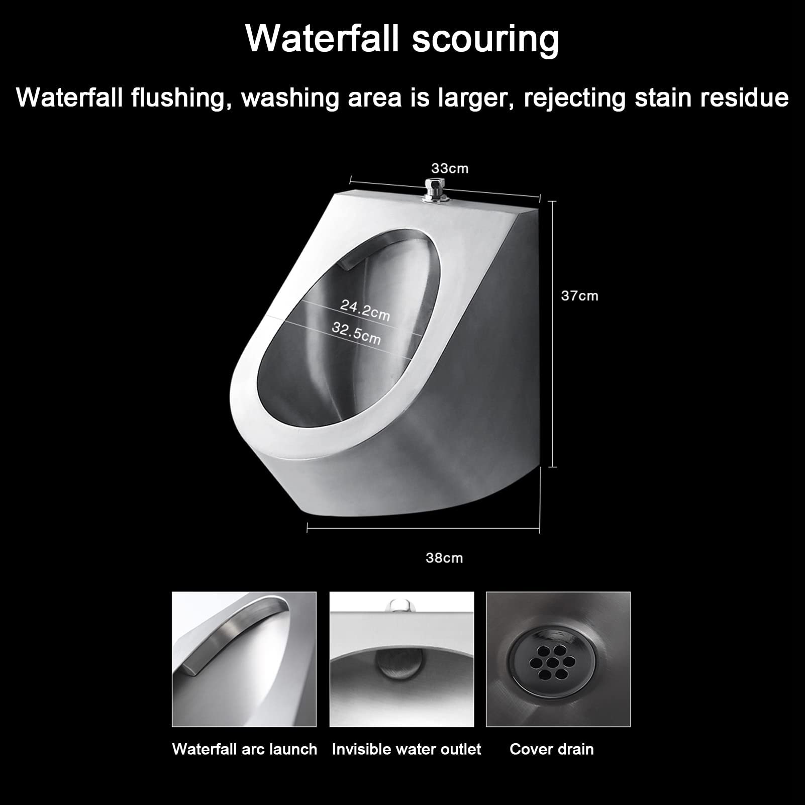 DFEDHF 304 Stainless Steel urinals, Induction Wall-Mounted Drainage Public Toilet urinals,Spill Proof by Portable Men's urinals,Bathroom Automatic Flushing Urinal,for Hotel,Toil