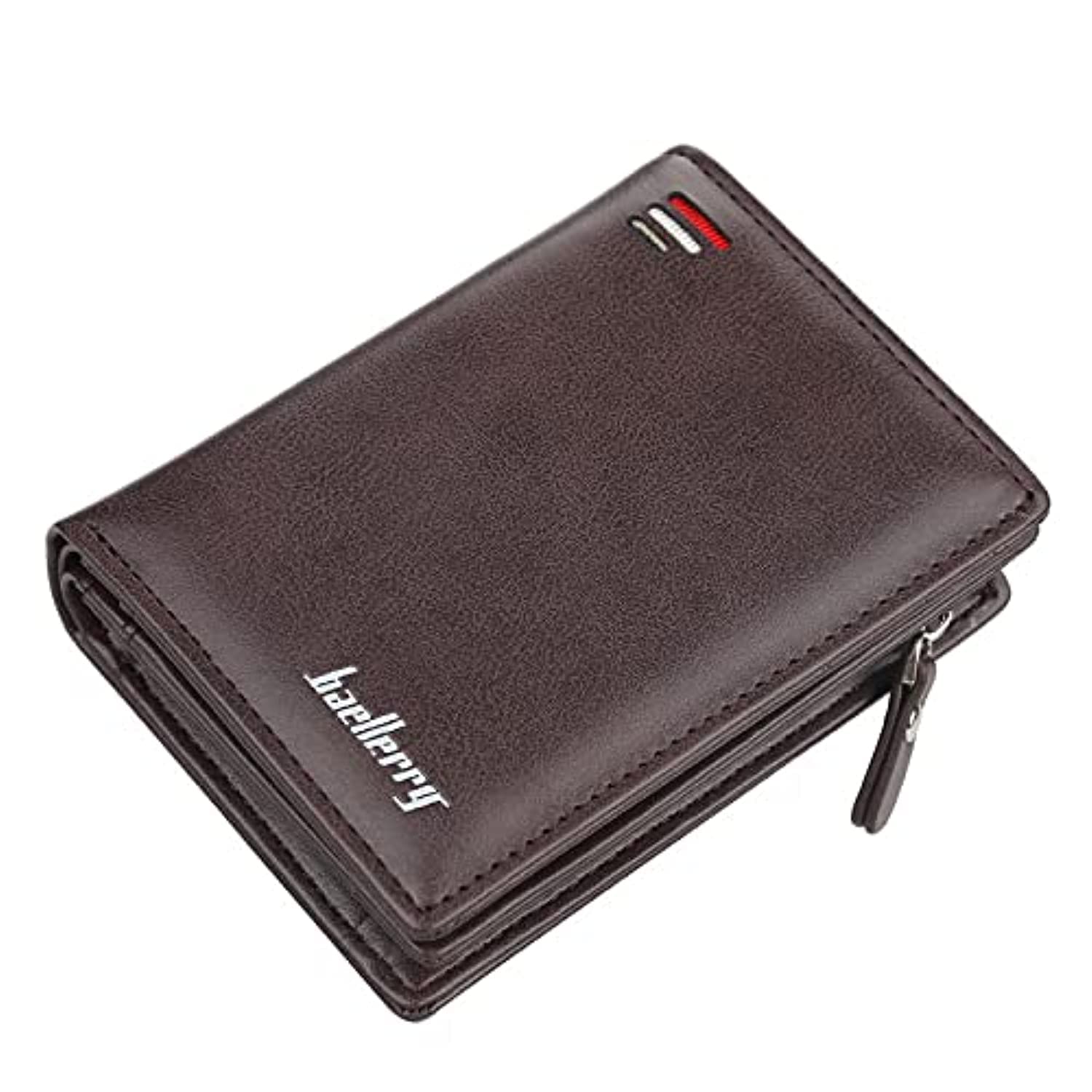 Baellerry short travel wallet Vintage mini bifold wallet zipper card holders coin purse leather wallet.(Coffee)