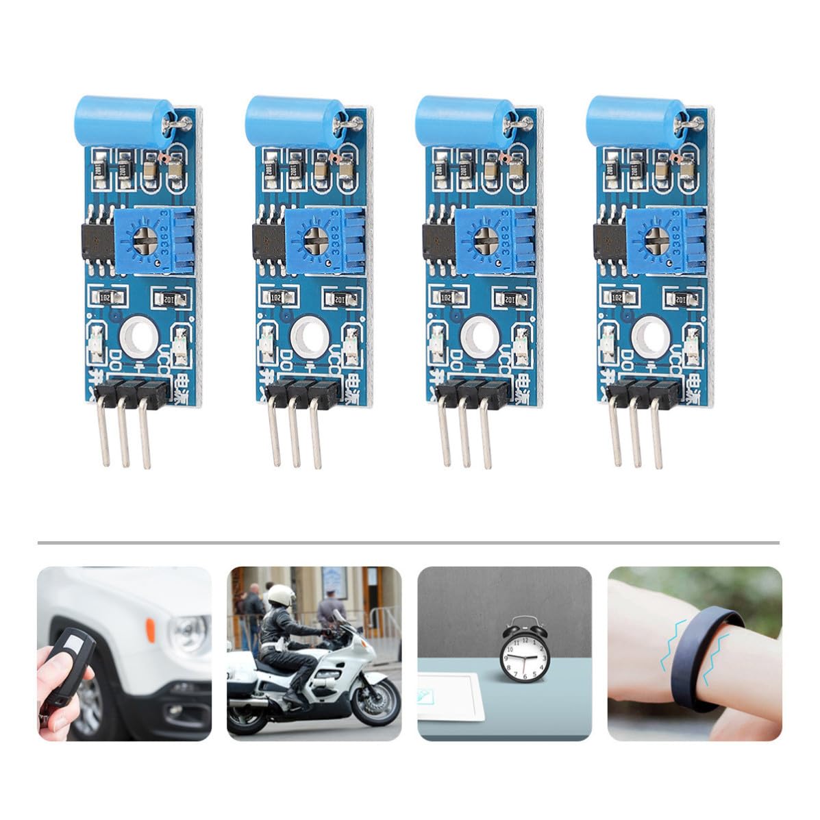 10pcs Normally Closed Type Vibration Sensor Module with Alarm Triggering and Digital Output for Theft Alarm and Intelligent Car Applications, Plastic Material Blue Color