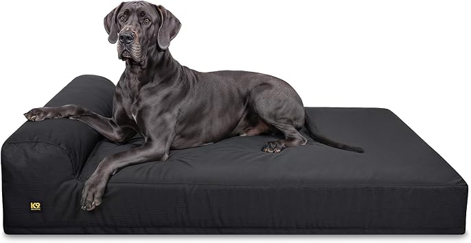 K9 Ballistics Tough Ripstop Giant 7" Orthopedic Bed, XXL, Obsidian Black | For Big XX Large Dogs and Heavy Breeds, with Soft Bolster Headrest & Durable, Removable Machine Washable Cover