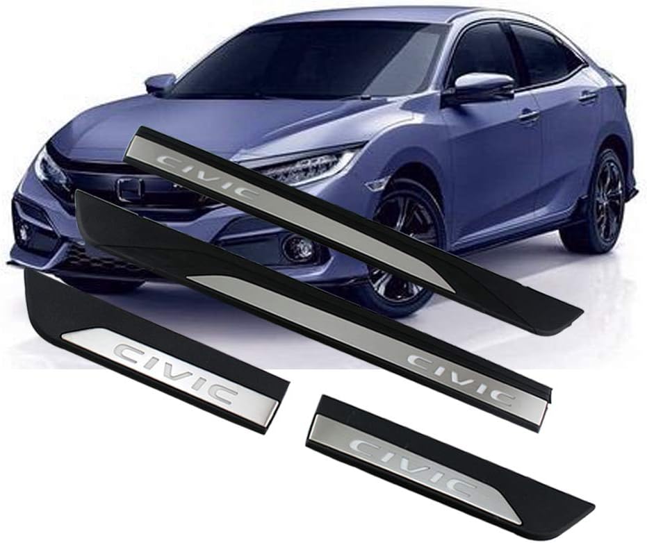 XITER Stainless Steel Door Sill Scuff Plate Guard Sills Door Entry Guard Protector Trim Autoparts Accessories 4PCS For Honda 10th Civic 2016 2017 2018 2019 2020 2021 (Without LED)