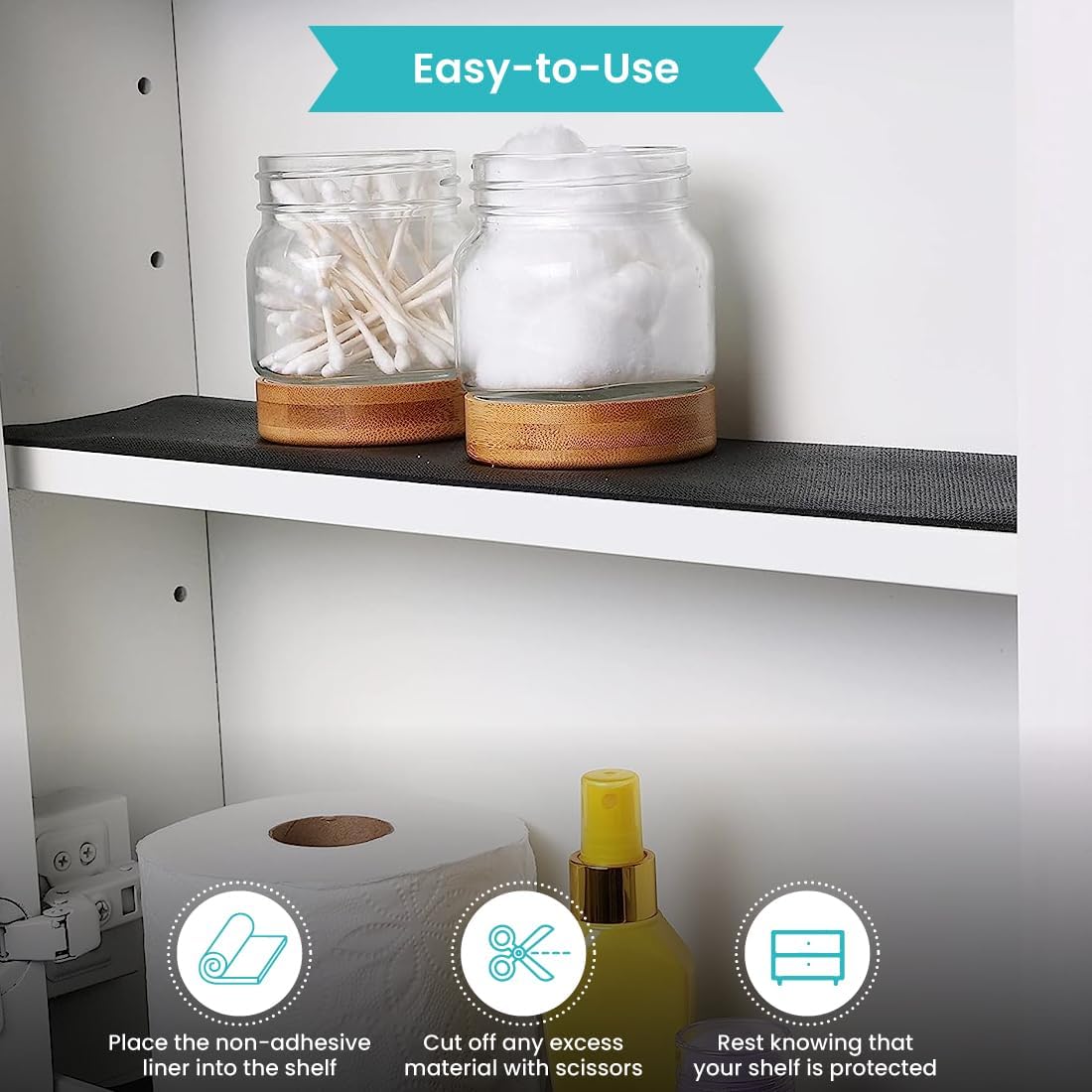 Con-Tact Brand Grip Premium Solid Shelf Liner, Thick and Non-Adhesive Drawer Liner, Multi-Purpose and Easy to Use, 18" x 4', Black, Pack of 6 Rolls