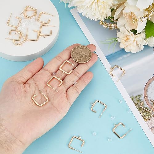 Miniatura 3 de BENECREAT 16 aretes cuadrados chapados en oro de 18 quilates, aretes de aro abiertos de latón con bucles y 40 tuercas de plástico para joyería de