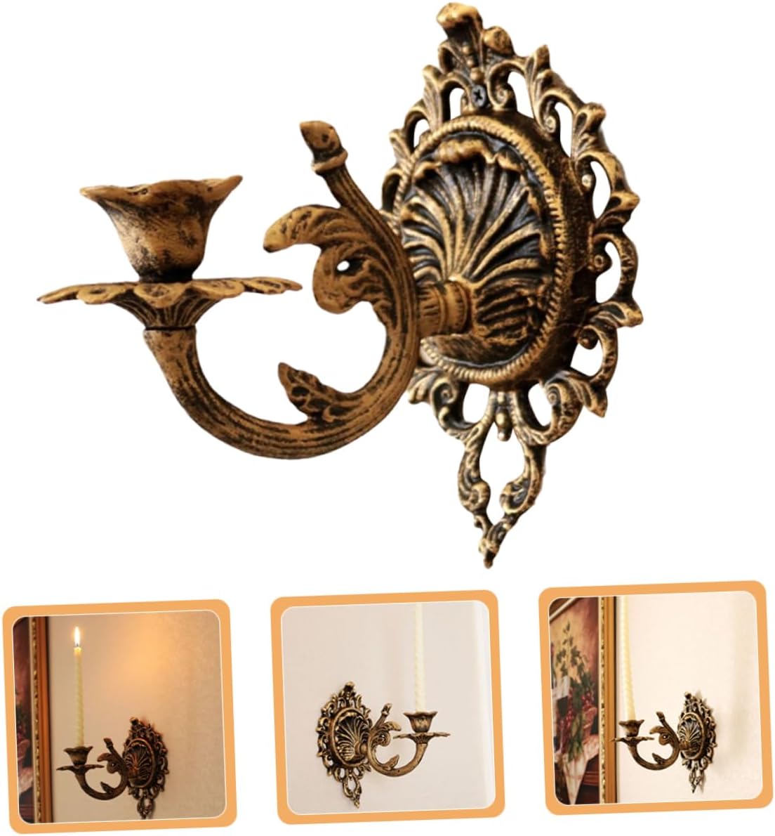 Vintage Cast Iron Wall Candle Holder Rustic Gothic Sconce for Decor Antique Style Wall Mount Holder for Living Room Bedroom Dining Room Candle Opening
