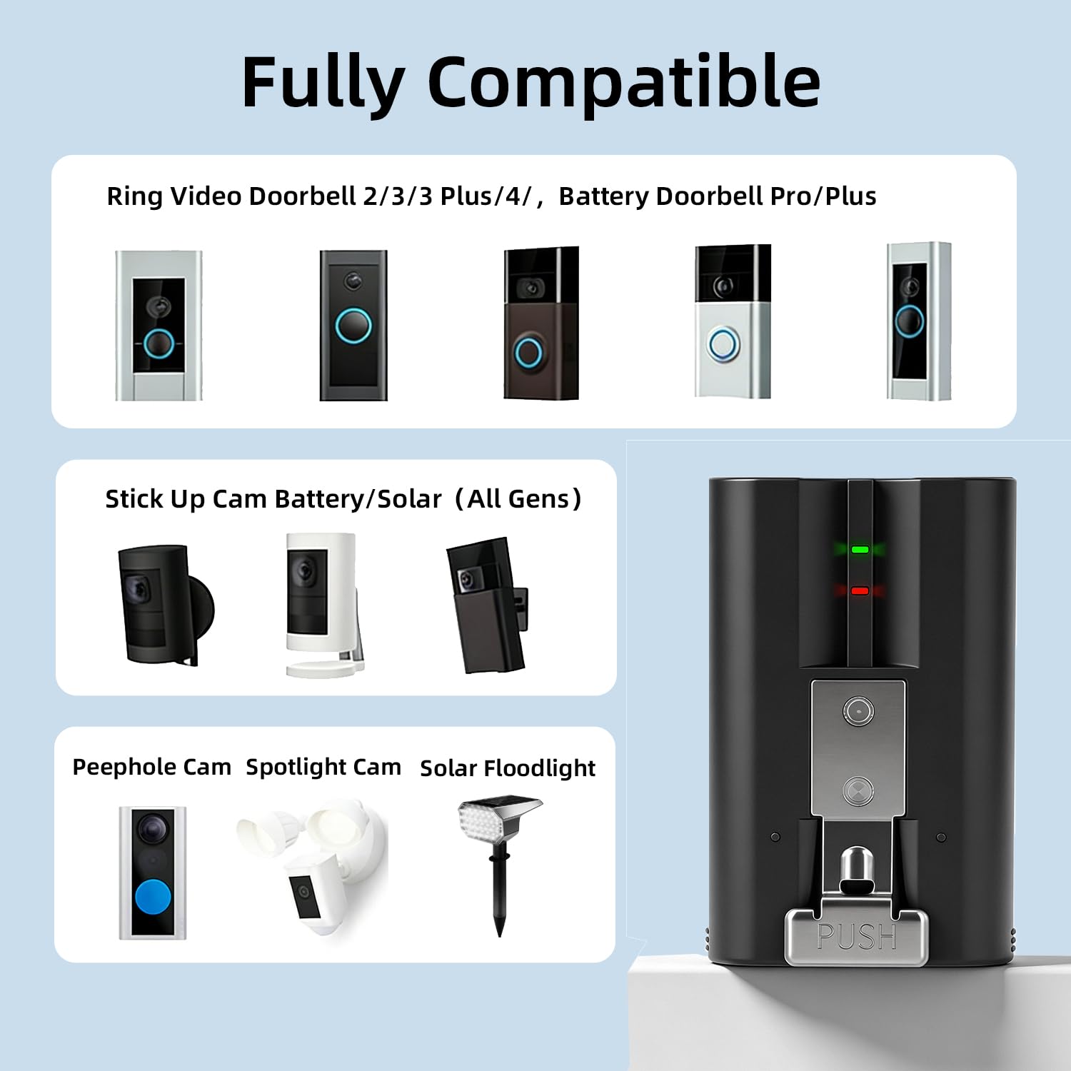 Confezione da 2 batterie da 6040 mAh, 3,65 V, compatibile con Ring-Doorbell-Camera 2/3/4/3 Plus, Stick Up Camera (2a e 3a generazione), Spotlight Cam e Peephole Cam
