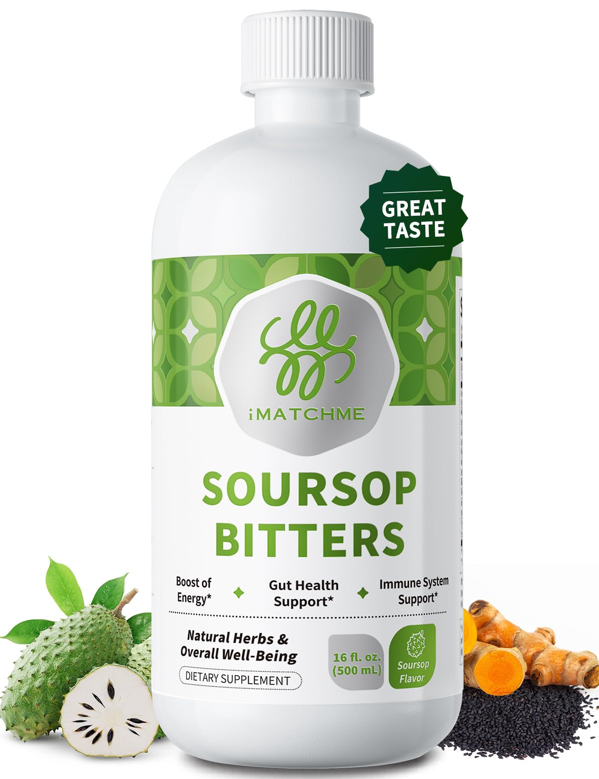Soursop Bitters Liquid+Black Seed for Cell Support & Regeneration 16 Fl Oz Green 16 Fl Oz (Pack of 1)