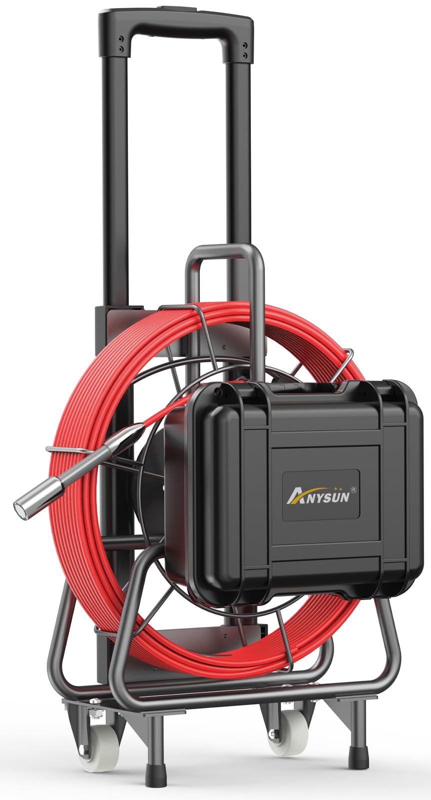 anysun Cámara Endoscópica, 50M Endoscopio Camara de Inspeccion con Nivelación Automática, Contador de Metros, 9" 1080P Endoscopio Industrial con Sonda Incorporada de 512 Hz, Cable de 7 mm y Manija
