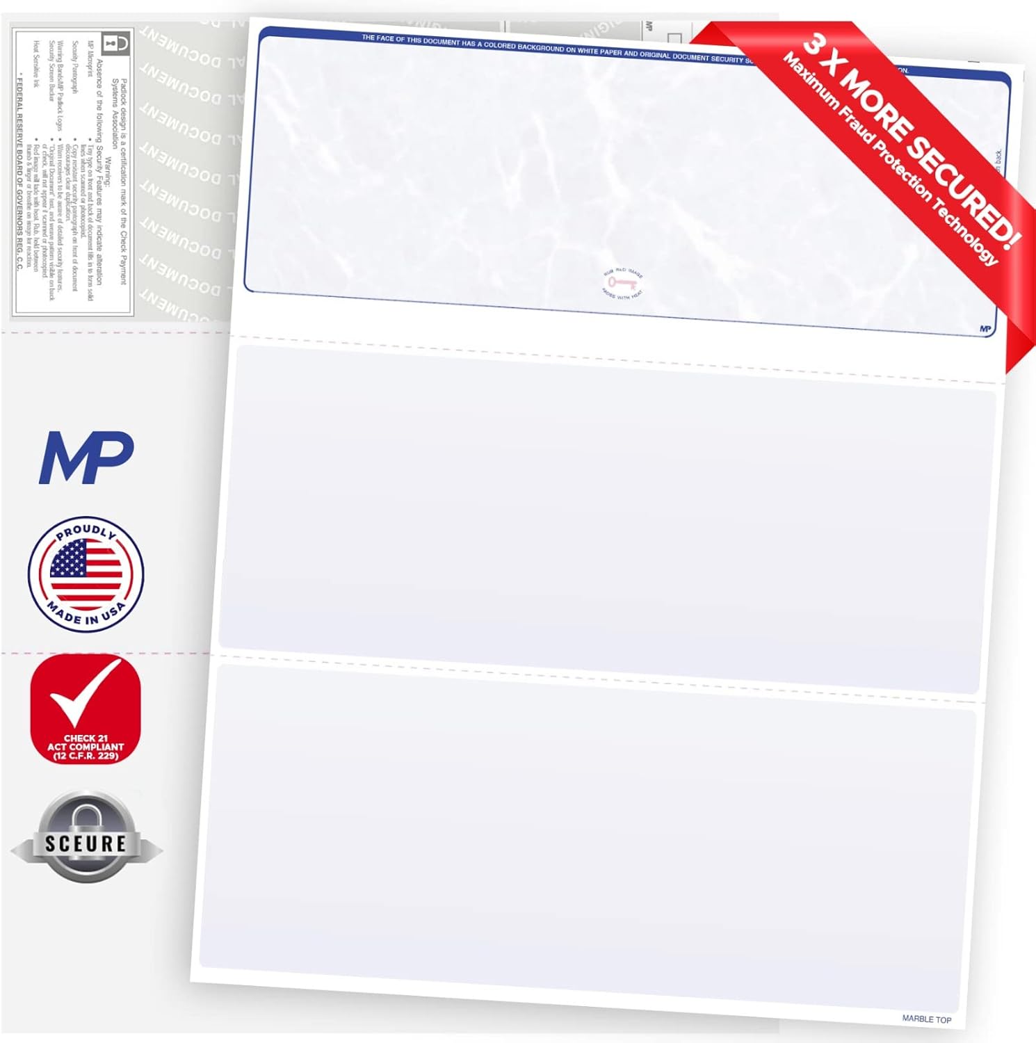 200 Blank Check Stock-Check on Top-Blue Marble Pattern-Compatible with Quickbooks*,Quicken,Versacheck and More-(200 Laser Security Sheets-8.5''x11'' #24)-Made in USA with Pride! : Industrial & Scientific