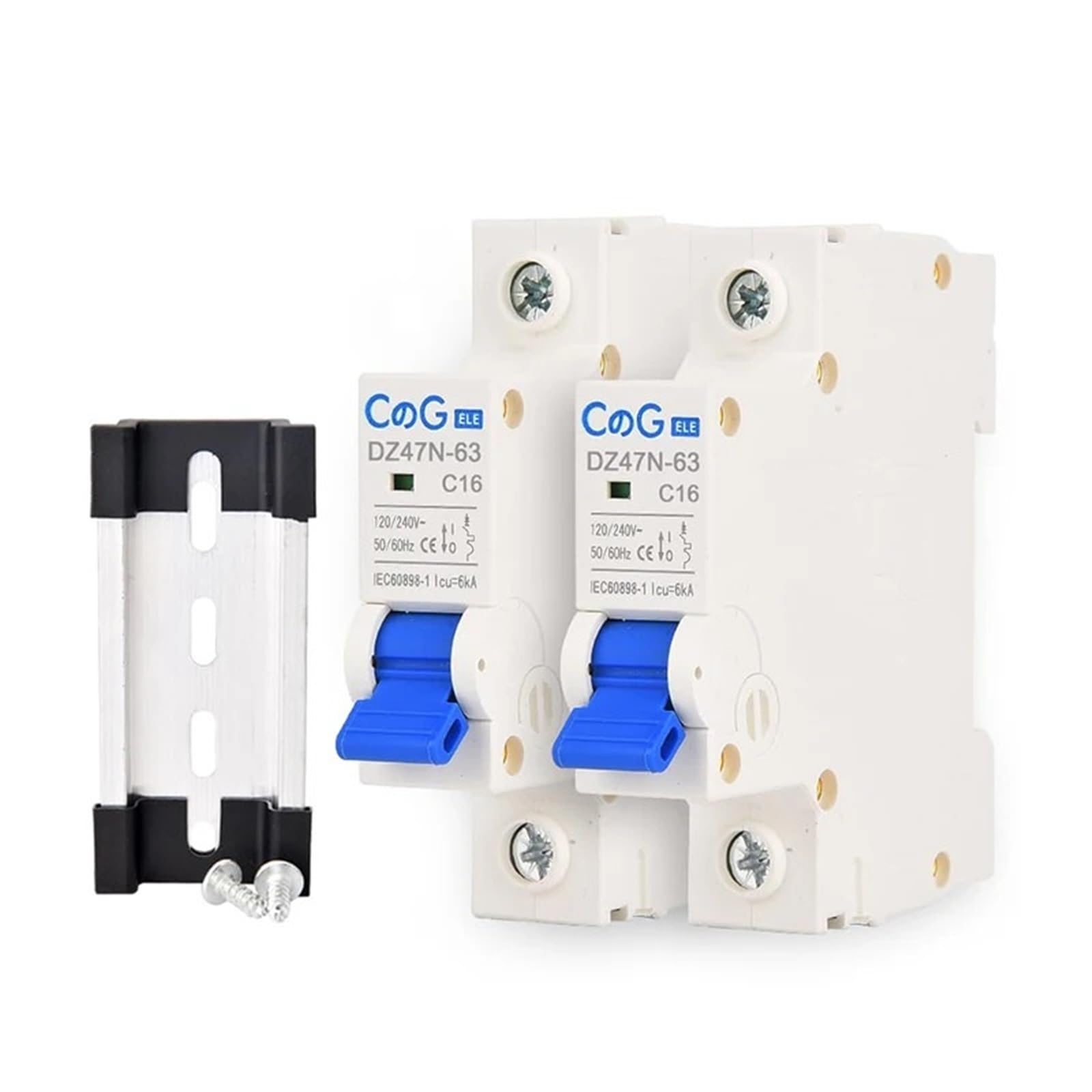 Interruttore automatico CA da 2 pezzi, 1 polo, 6 A, 10 A, 16 A, 20 A, 25 A, 32 A, 40 A, 50 A, 63 A, 120/240 V, con sgancio magnetico termico, montaggio su guida DIN.(20A 2pcs)