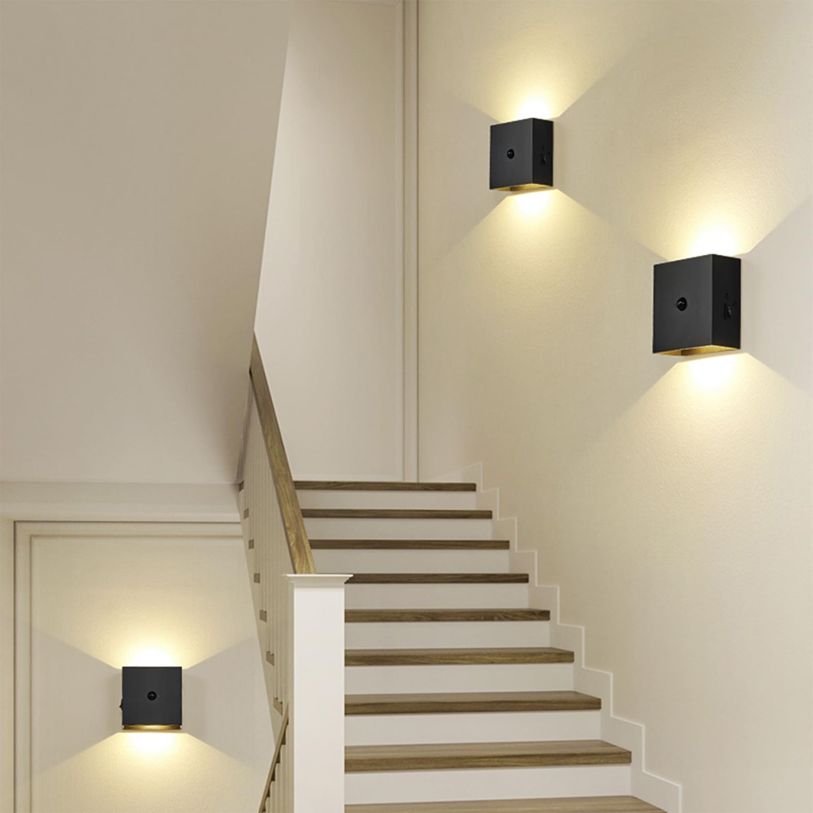 LED Interior Apliques de Pared con Sensor de Movimiento Recargable Lámparas de Pared Magnética Arriba Abajo Iluminación para Dormitorio Escaleras Sala de Estar Pasillo (Blanco Luz Blanca,2 Piezas)