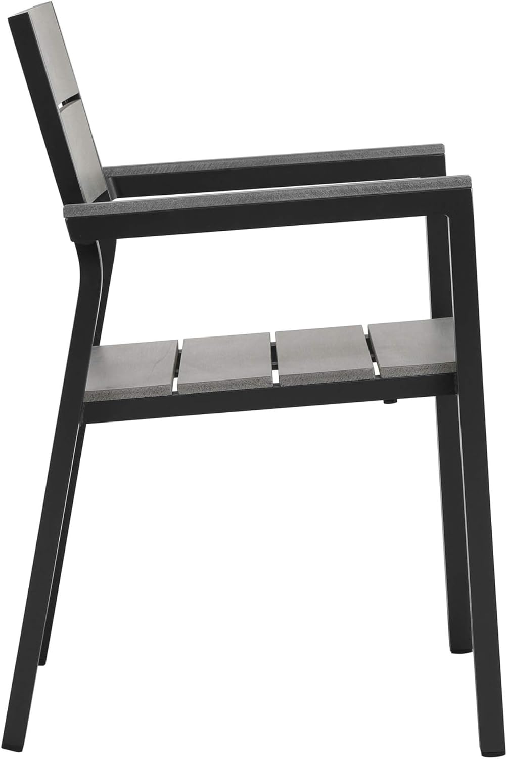 Ergode Maine Outdoor Patio Dining Arm Chair | Synthetic Wood Grain Plank Boards | Powder-Coated Aluminum Frame | Stackable | Ideal for Contemporary Outdoor Dining