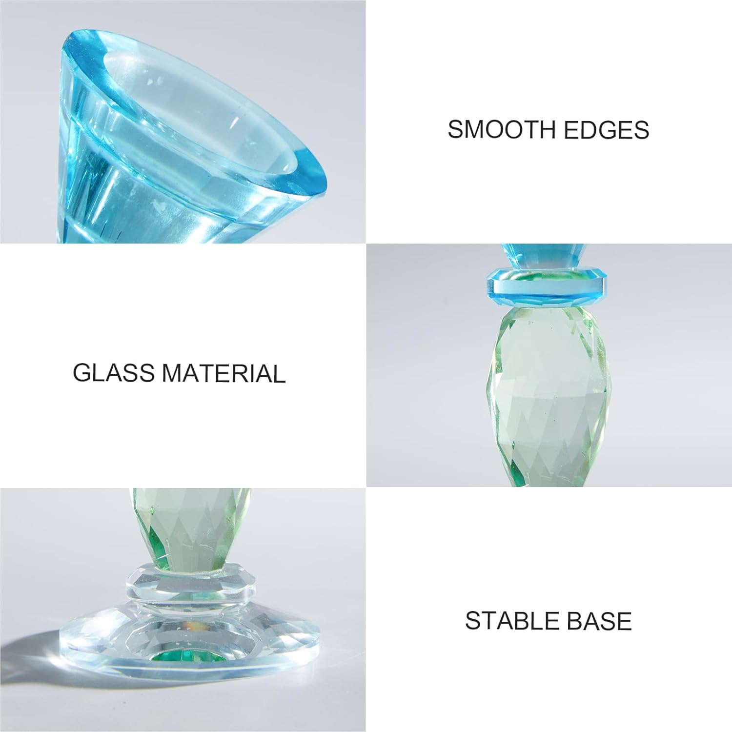 DN DECONATION Glass Candle Holder Set of 3, Candlesticks Holders Blue & Clear Crystal Tealight Candles Holder for Table Centerpiece Wedding Decorations Housewarming Gift Living Room Party