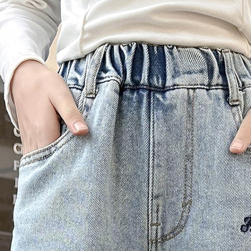 Girls Bow Print Jeans High Waisted Straight Wide Leg Denim Pants Trendy Boyfriend Jeans with Pockets3