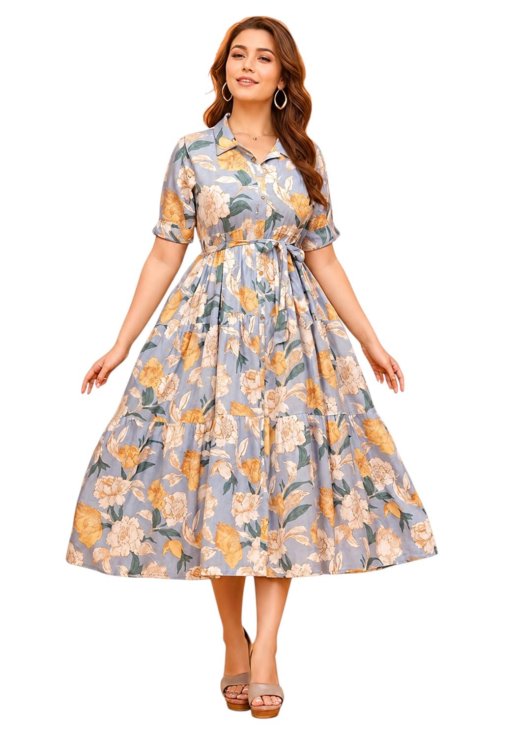 v k kurtis VK Women's Floral Printed Maxi Western Dress Midi Party Dress for Women (Blue, S)-picture-36