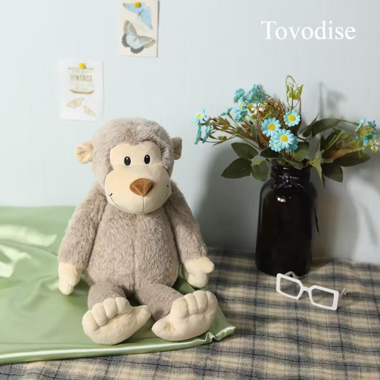 Cute Plush Monkey Toy Soft Stuffed Animal，15.4 inch Adorable and Cuddly Plush Monkey Huggable Companion for Comfort