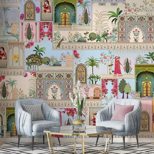 Image of PAPER PLANE DESIGN Exquisite Indian Ethnic Traditional Wall Mural Wallpaper. Full Wall Coverage for Home. (Ds19) (10 X 12 FEET, Canvas Texture - Non Adhesive)