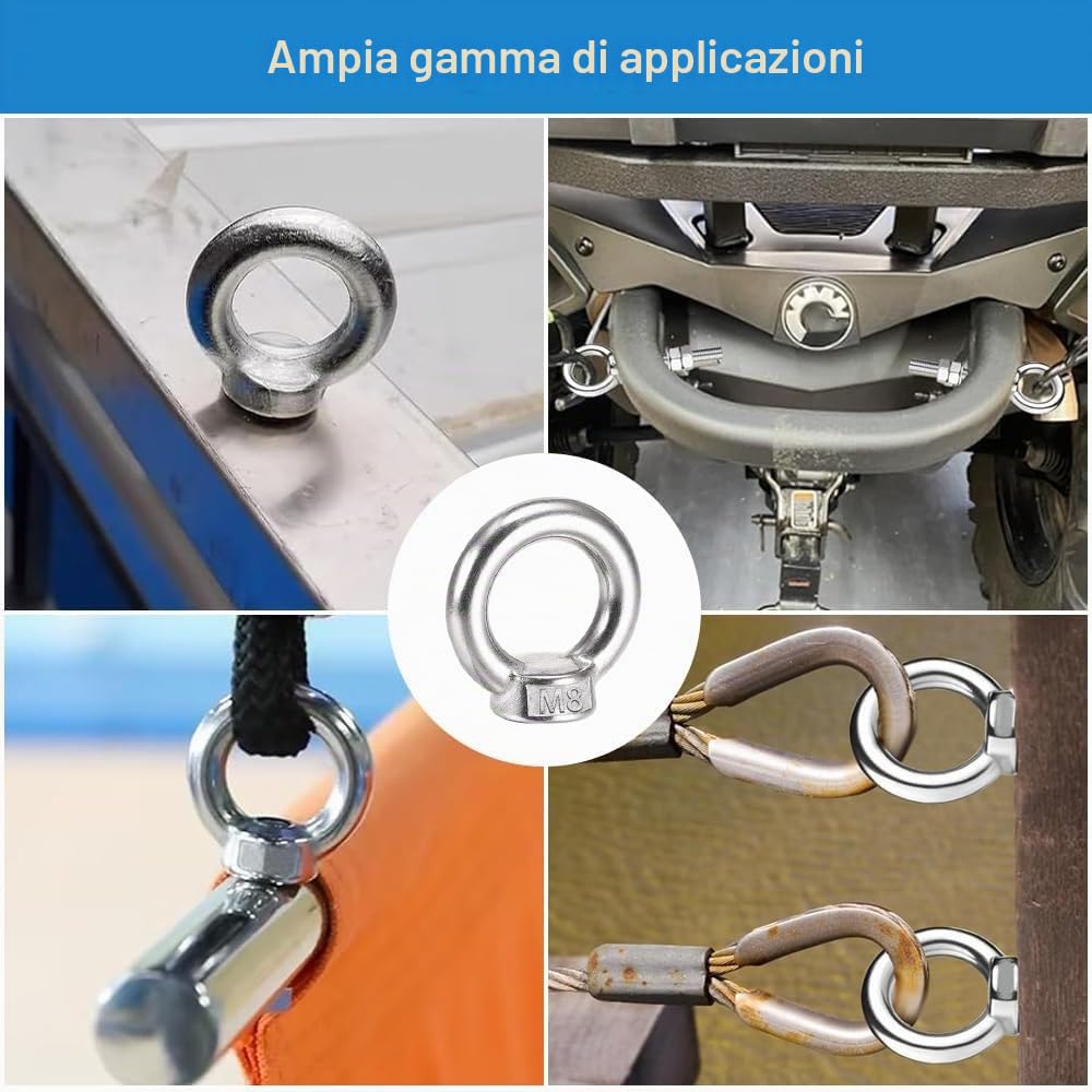 5 Pezzi M8 Dado a Occhiello in Acciaio Inox,Bullone Occhio di Sollevamento | Dado di Sollevamento in Acciaio Inossidabile 304 per Accessori di Sollevamento, Connessione e Supporto Altalena