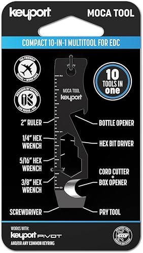 Keyport MOCA 10 en 1 Llavero Multiherramienta (Negro) | Herramienta Multifuncional EDC: Palanca, Abrebotellas, Destornillador, Abrecajas, Cortador