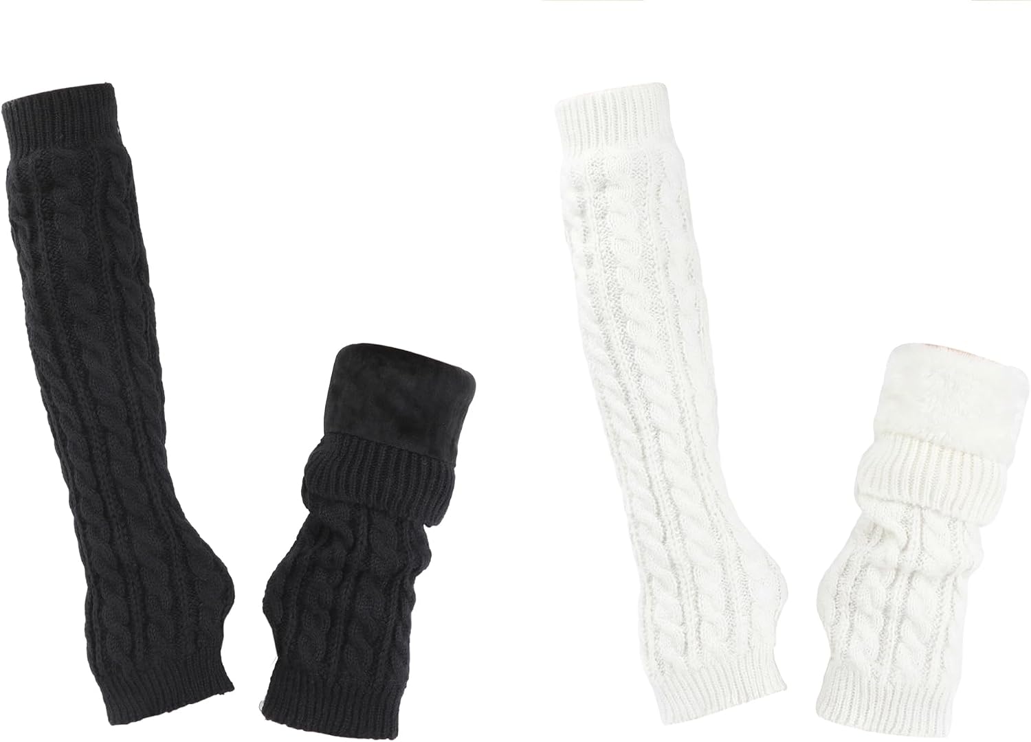 Suhine 2 Pairs Women Fleece Lined Arm Warmers, Cable Knit Long Fingerless Gloves Arm Sleeve Cute Warm Gloves for Winter